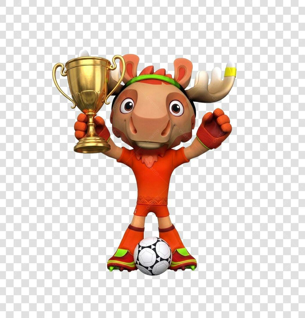 Personagem Ilustrado Alce Mascote Futebol Troféu PNG Fundo Transparente