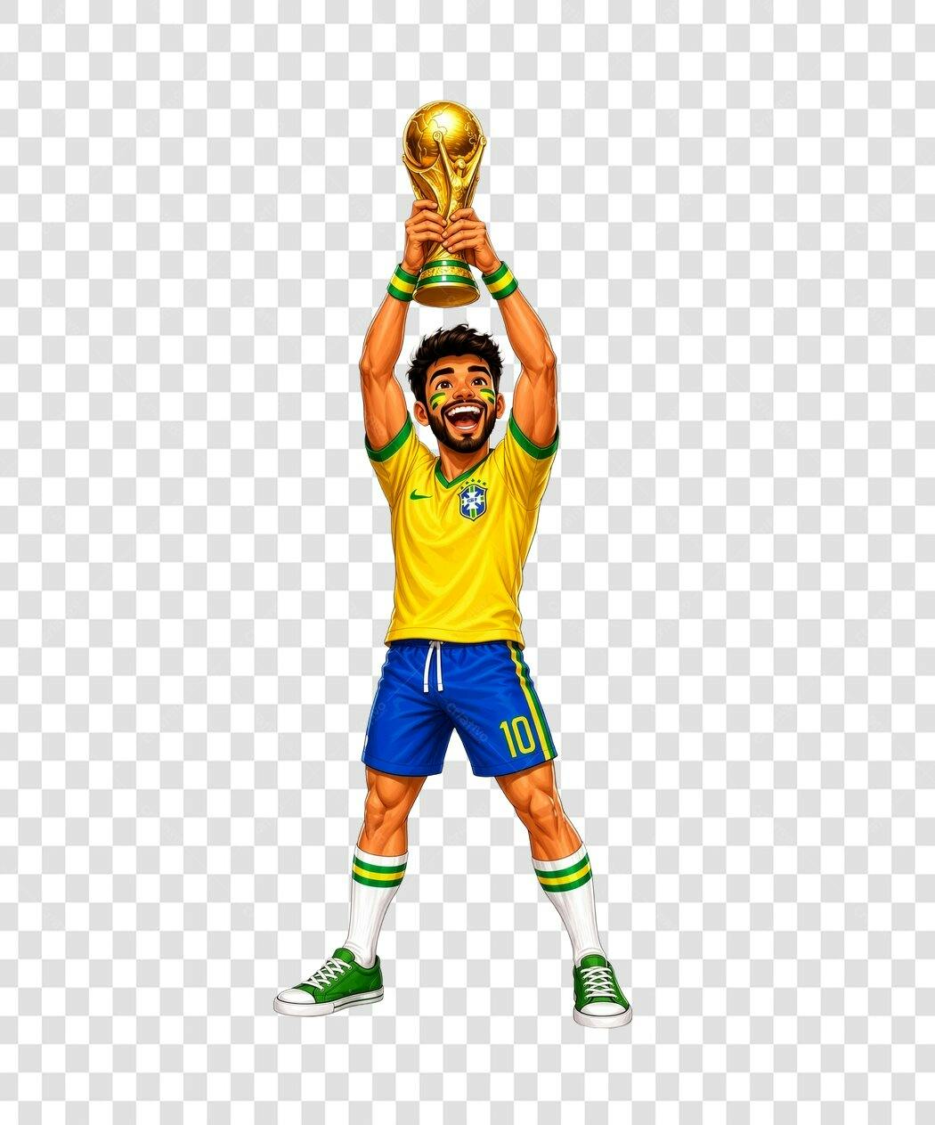 Personagem Ilustrado Jogador Brasil Copa Troféu PNG Fundo Transparente