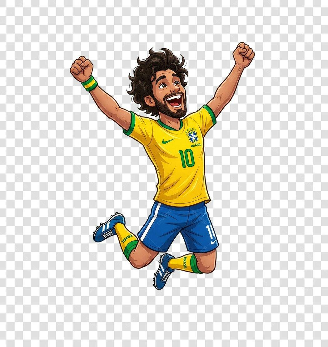 Personagem Ilustrado Jogador Futebol Brasil PNG Fundo Transparente