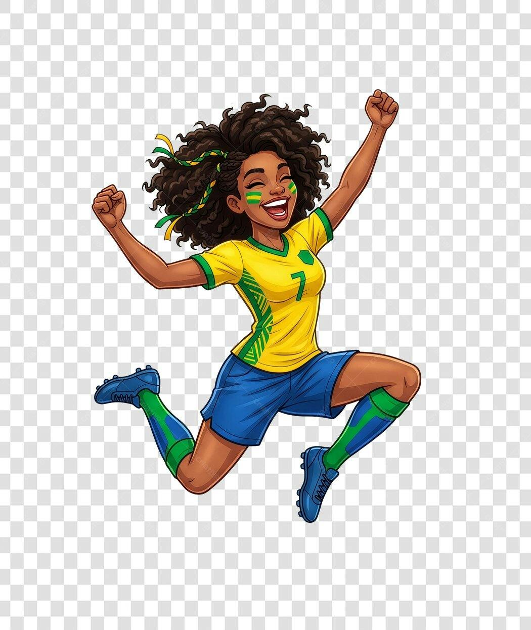 Personagem Ilustrado Jogadora Futebol Brasil PNG Fundo Transparente