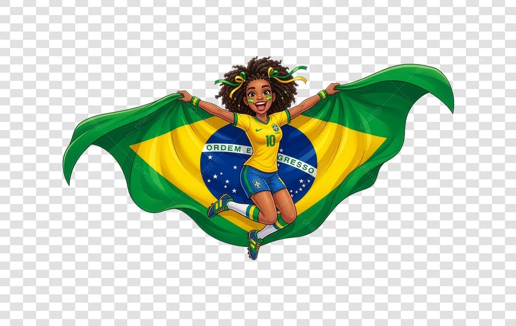 Personagem Ilustrado Menina Brasileira Bandeira Brasil PNG Fundo Transparente