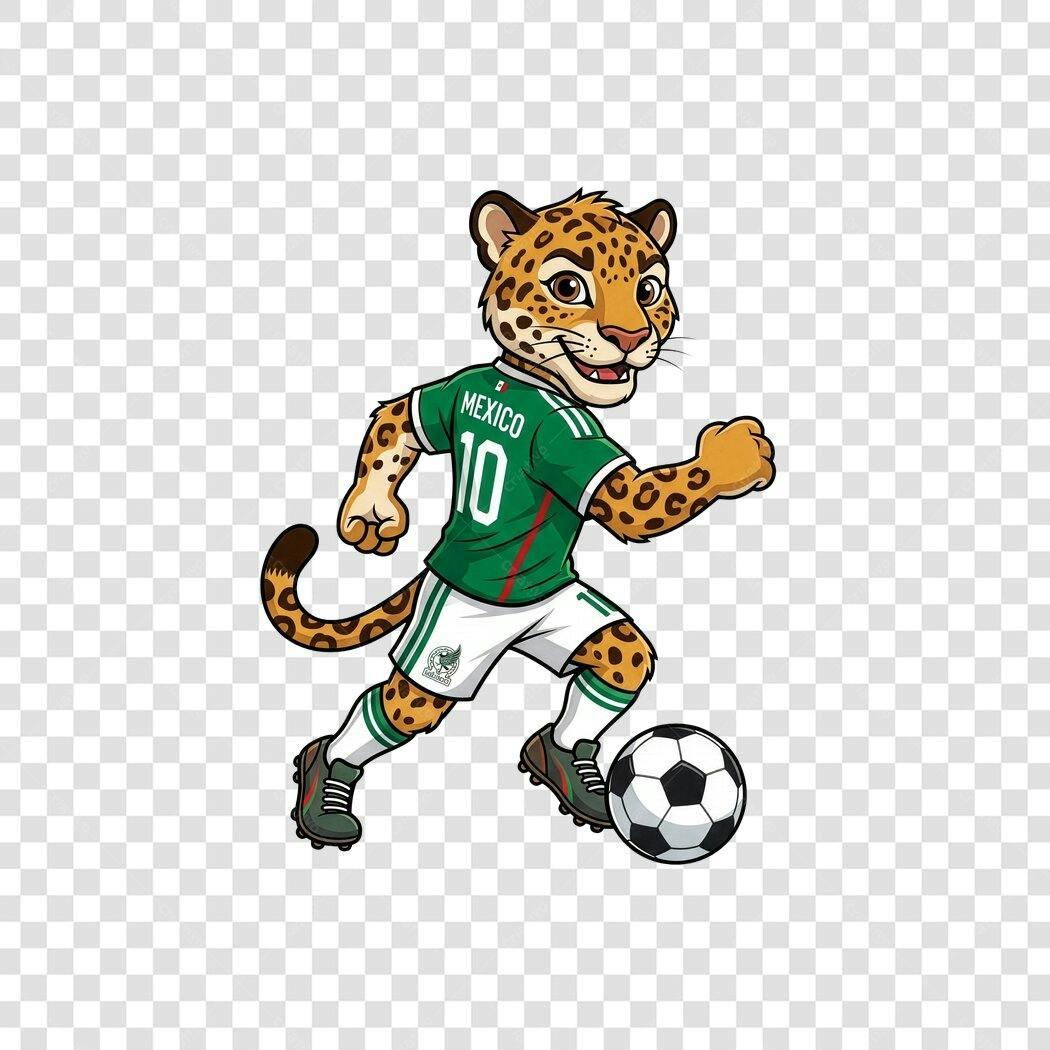 Personagem Ilustrado Onça Jogador México Futebol PNG Fundo Transparente