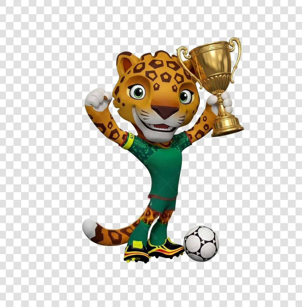 Personagem Ilustrado Onça-Pintada Futebol Copa PNG Fundo Transparente