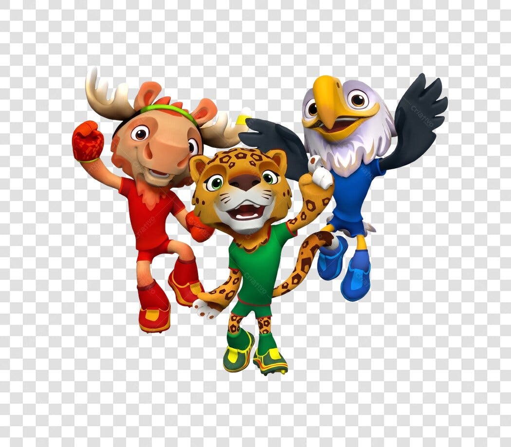 Personagens Ilustrados Mascotes Esportivos 3D PNG Fundo Transparente
