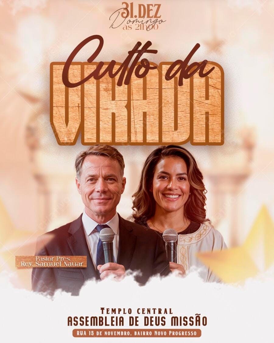 Post Culto da Virada Ano Novo Igreja PSD Editável