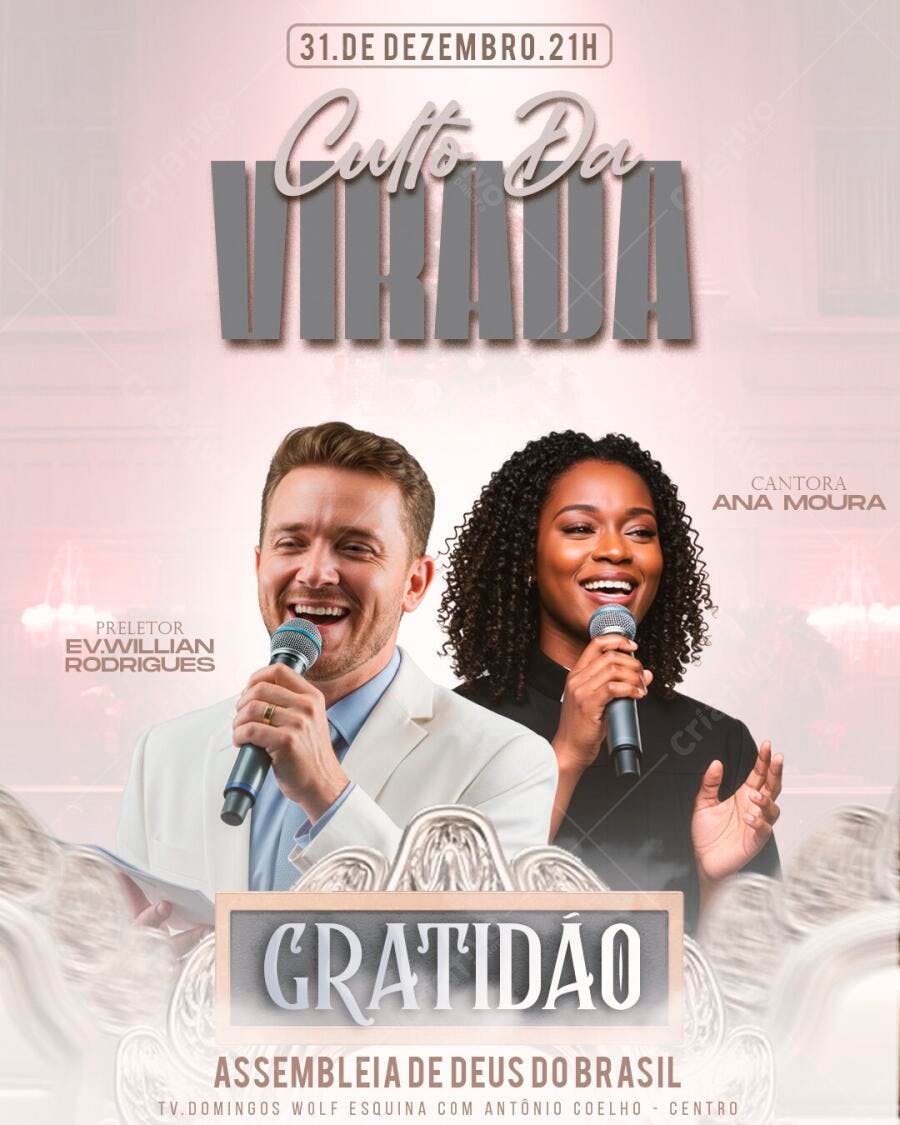 Post Culto da Virada Ano Novo Igreja PSD Editável