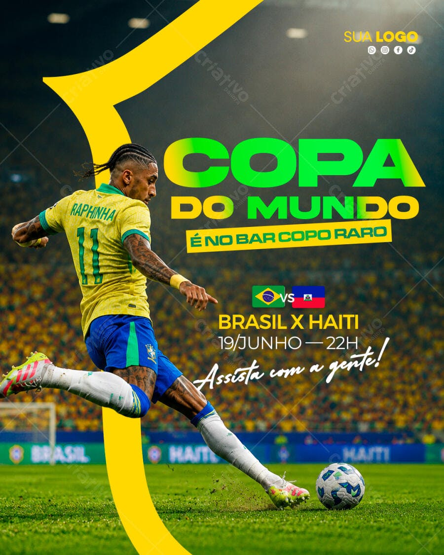 Post Instagram Copa do Mundo Futebol Bar PSD Editável