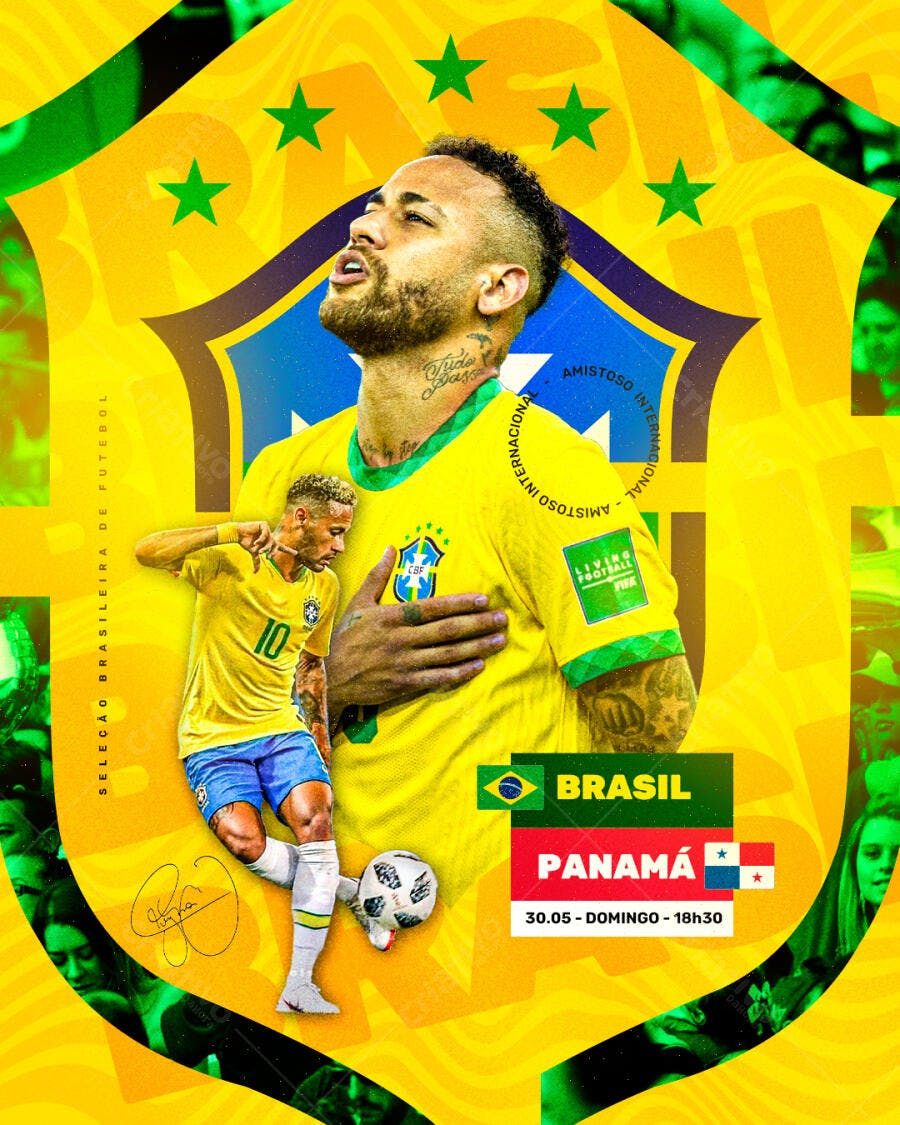 Post Instagram Jogo Brasil Panamá Futebol PSD Editável