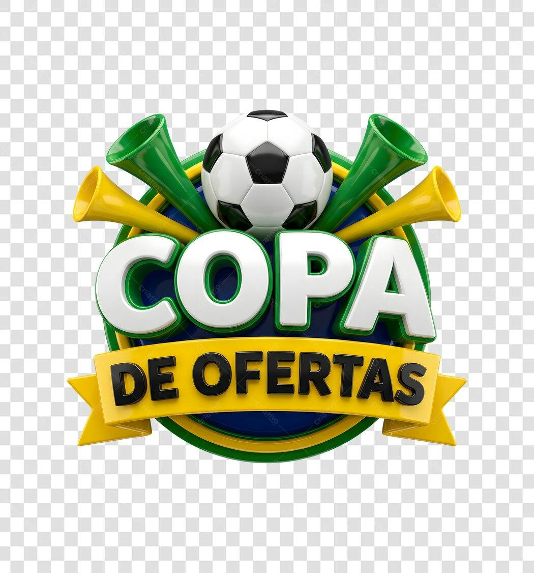Elemento 3D Copa de Ofertas Futebol Amarelo Verde PNG Fundo Transparente