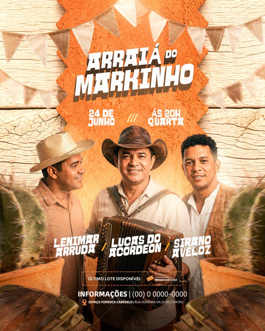 Flyer Arraiá do Markinho Festa Junina PSD Editável
