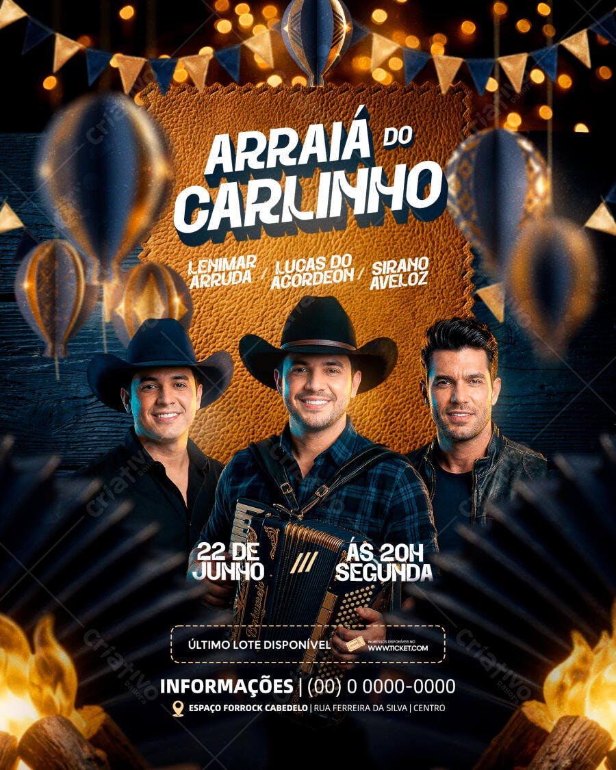 Flyer Festa Junina Arraiá do Carlinho PSD Editável
