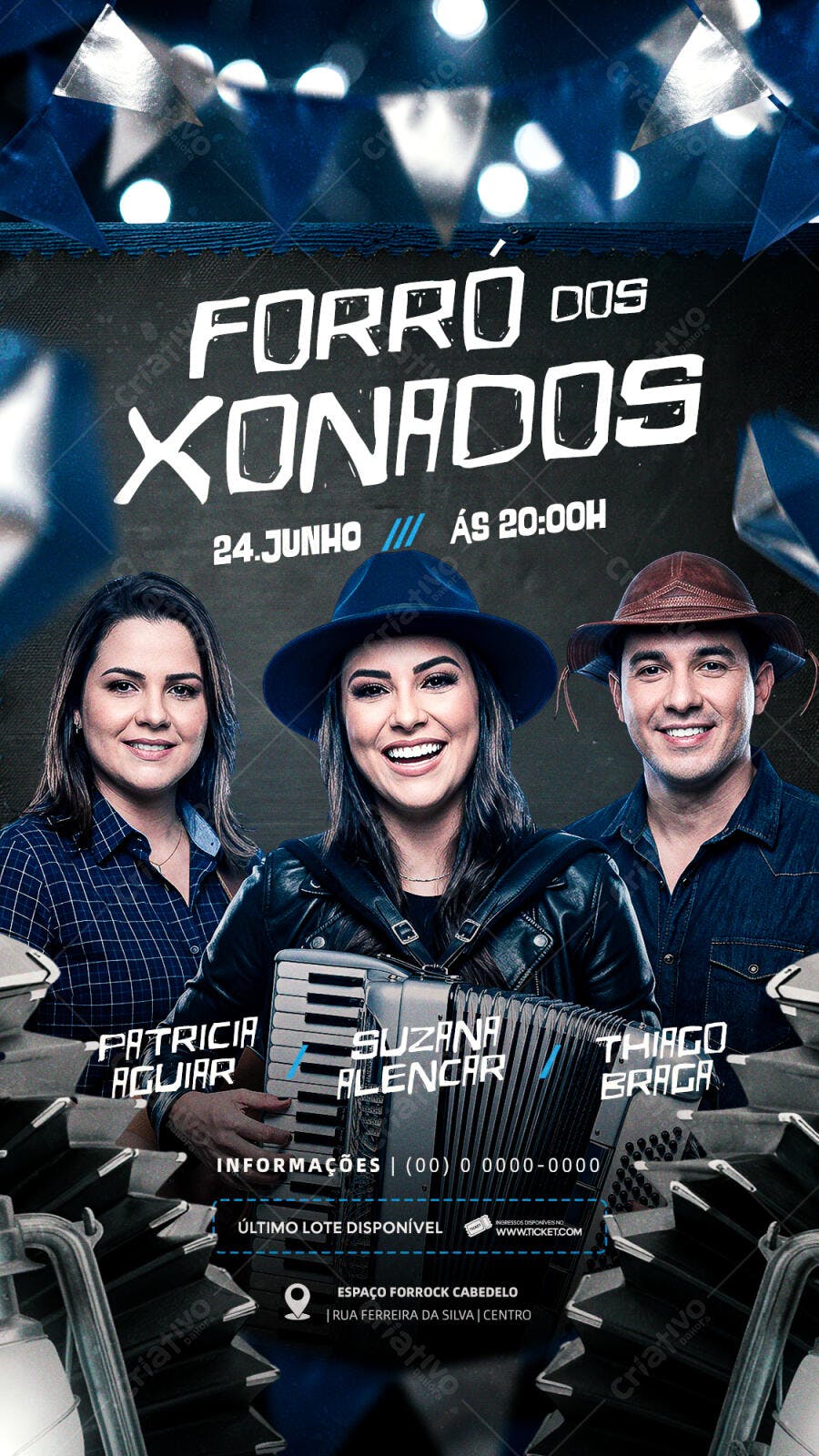 Flyer Forró dos Xonados Festa Junina 24 Junho PSD Editável
