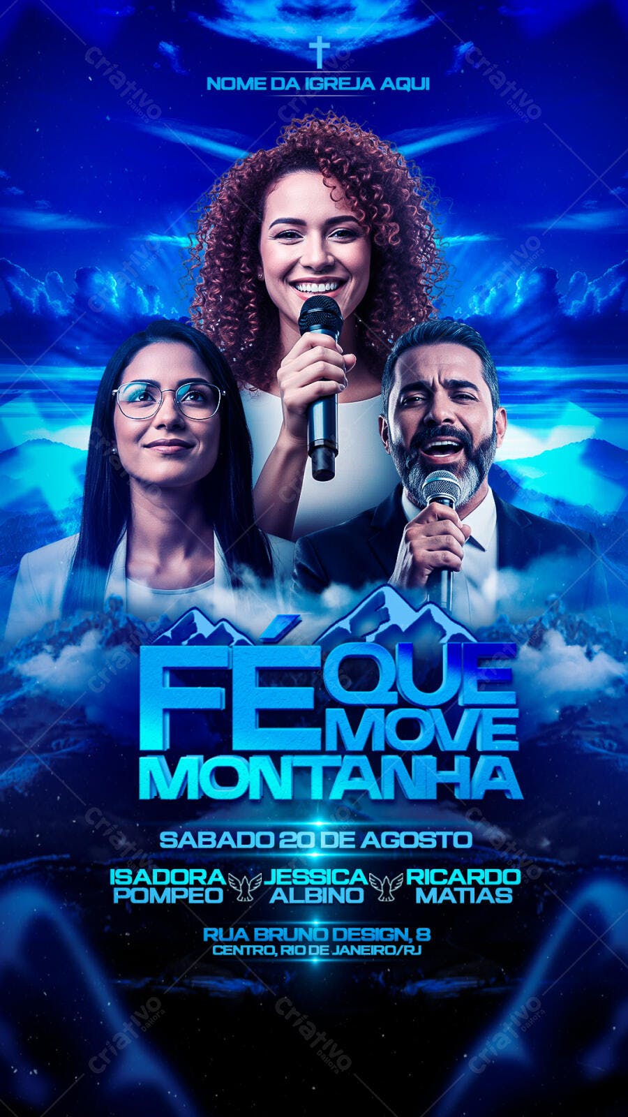 Flyer Igreja Culto Fé Que Move Montanha PSD Editável