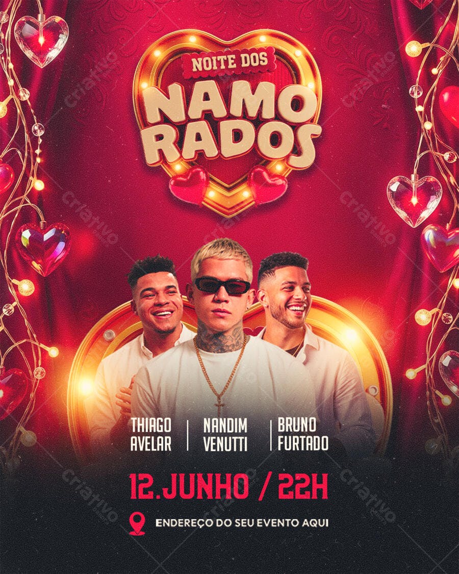 Flyer Noite dos Namorados 12 de Junho Evento PSD Editável