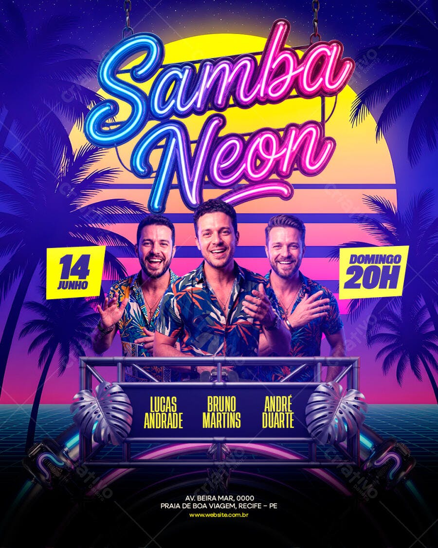 Flyer Samba Neon Festa Junina Show PSD Editável