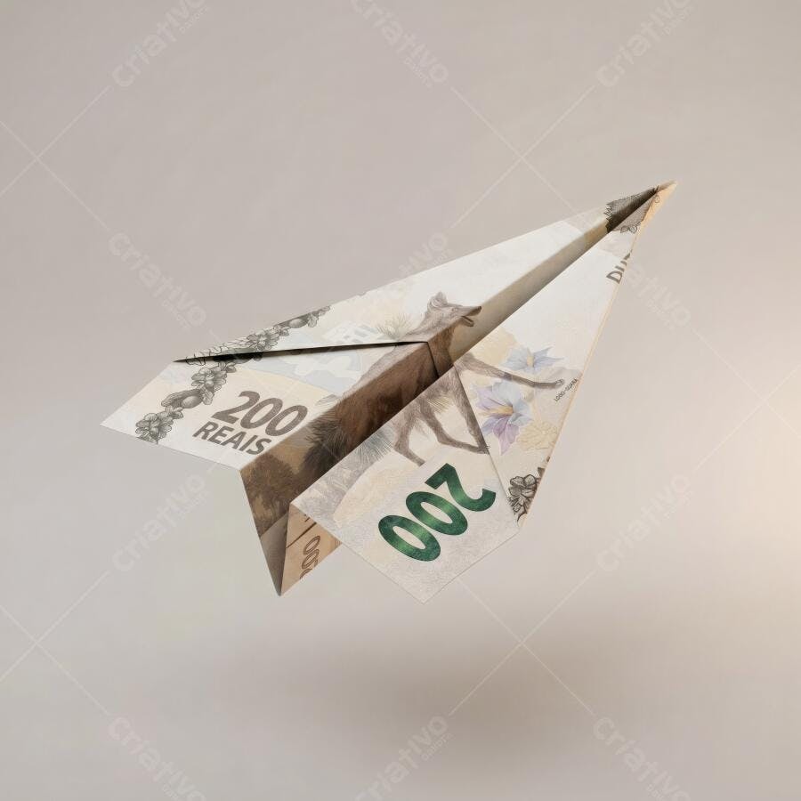 Foto Avião de Papel Nota de 200 Reais Flutuando Dinheiro