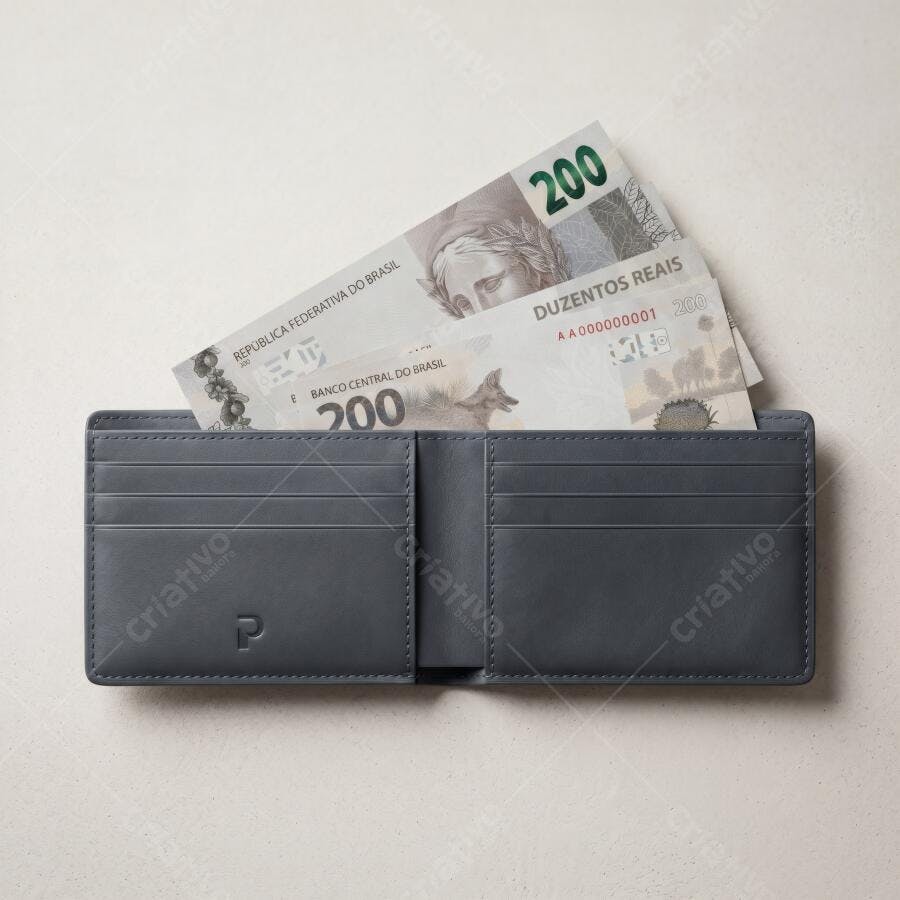 Foto Carteira Masculina com Notas de Duzentos Reais Dinheiro Brasil