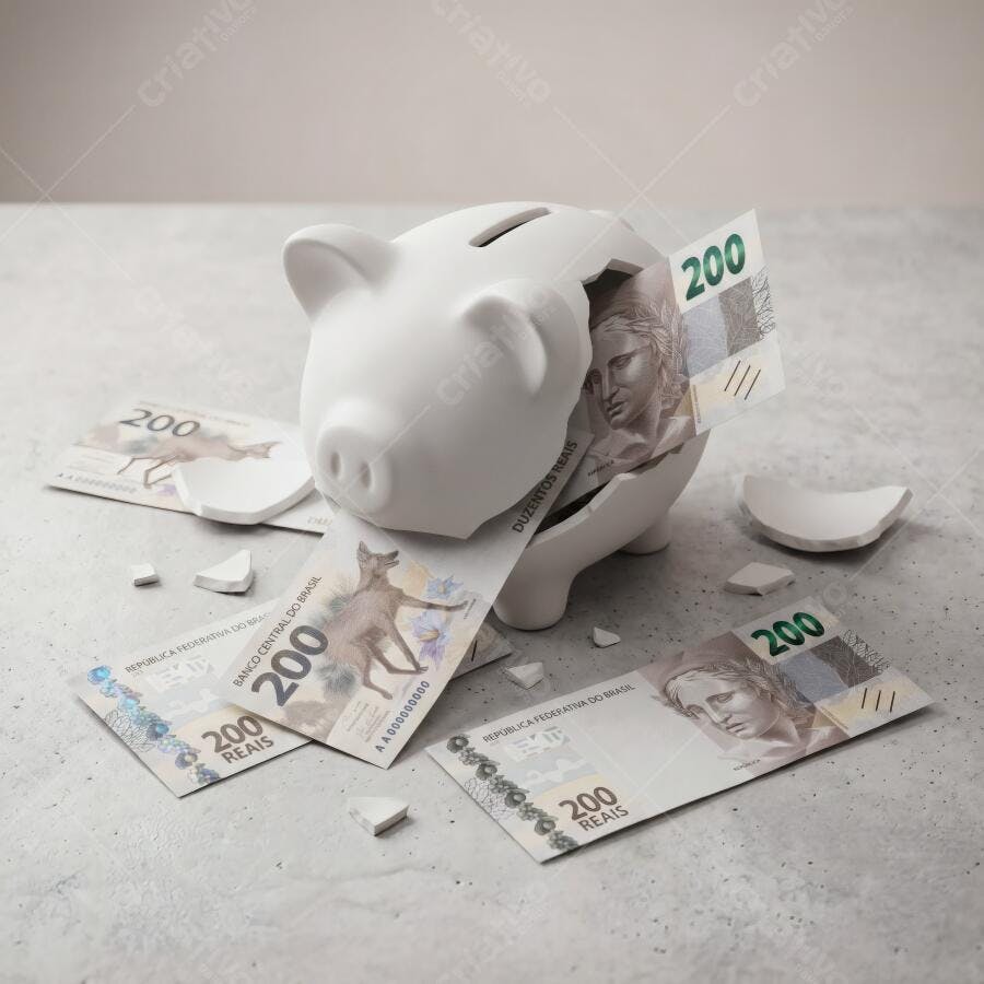 Foto Cofrinho Quebrado Dinheiro Reais Economia Crise Financeira