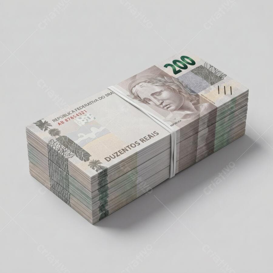 Foto Dinheiro Cédulas Duzentos Reais Empilhadas Fundo Branco
