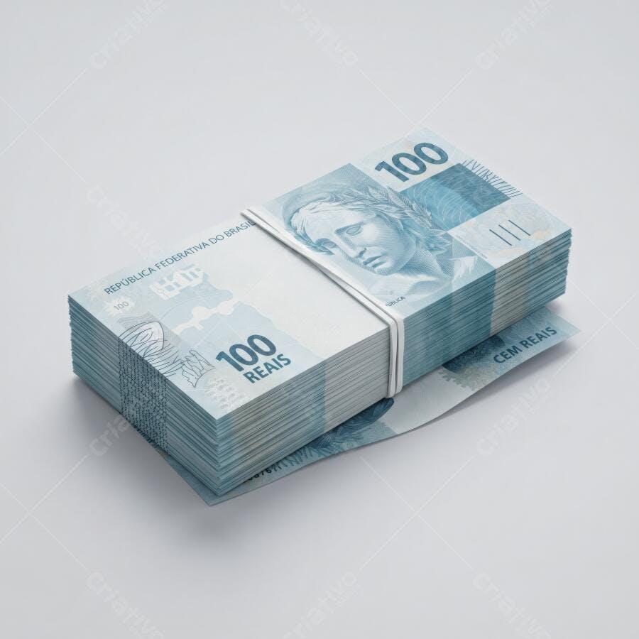 Foto Dinheiro Notas de 100 Reais Empilhadas Fundo Branco