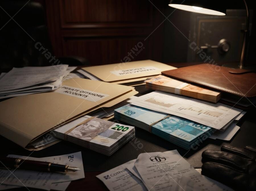 Foto Dinheiro Notas Reais Documentos Contas Offshore Escura