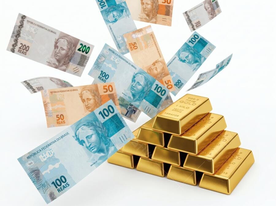 Foto Dinheiro Real Brasileiro Barras de Ouro Investimento