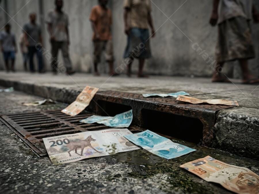 Foto Dinheiro Real Brasileiro Caído na Sarjeta Pessoas Fundo