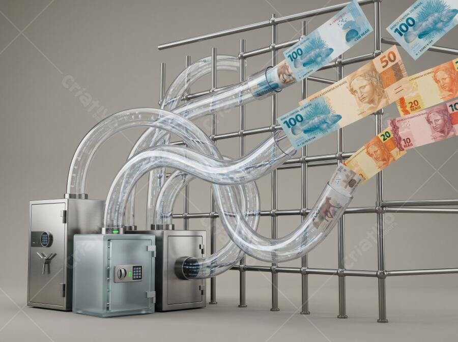 Foto Dinheiro Real Brasileiro Cofres Tubos Fluxo Financeiro