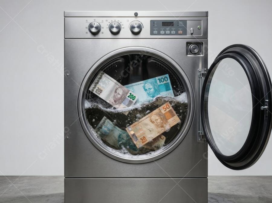 Foto Dinheiro Real Brasileiro Lavando Máquina de Lavar Roupa