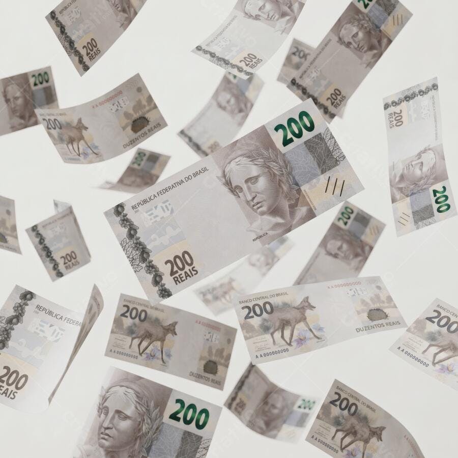 Foto Dinheiro Real Brasileiro Notas de 200 Reais Caindo