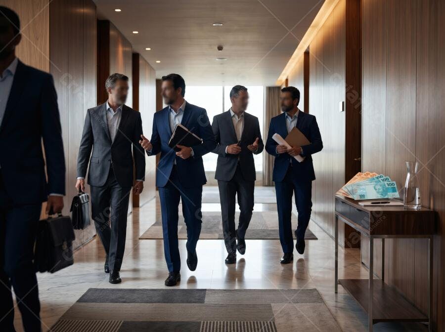 Foto Homens Negócios Caminhando Corredor Escritório Corporativo