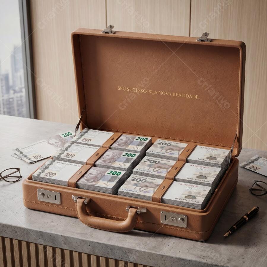 Foto Maleta Cheia Dinheiro Notas de Duzentos Reais Brasil