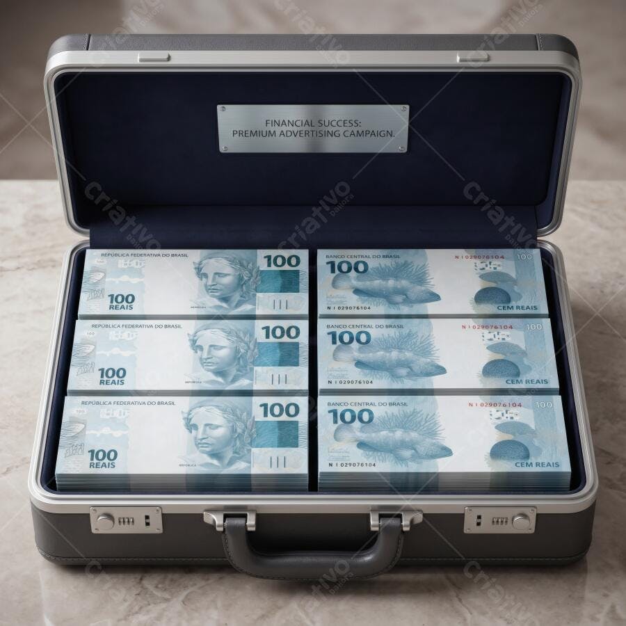 Foto Maleta Cheia Dinheiro Reais Notas de 100 Sucesso Financeiro