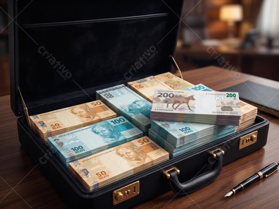 Foto Maleta Cheia Dinheiro Reais Notas de 50 100 200