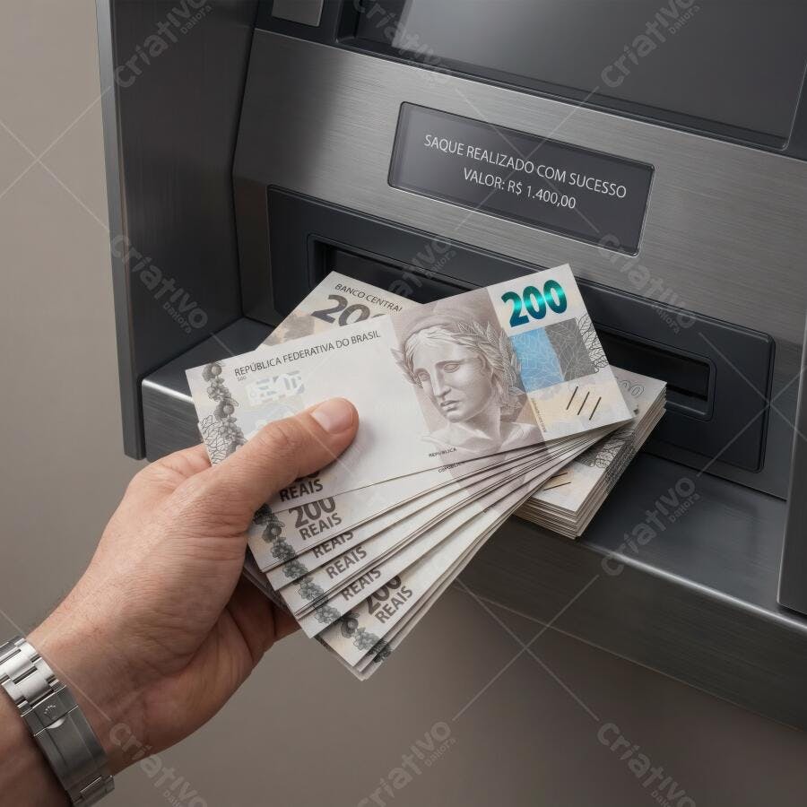 Foto Mão Sacando Dinheiro Caixas Notas Reais Banco