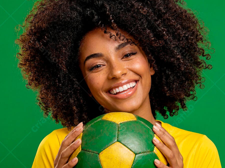 Foto Mulher Negra Sorrindo Segurando Bola Futebol Brasil