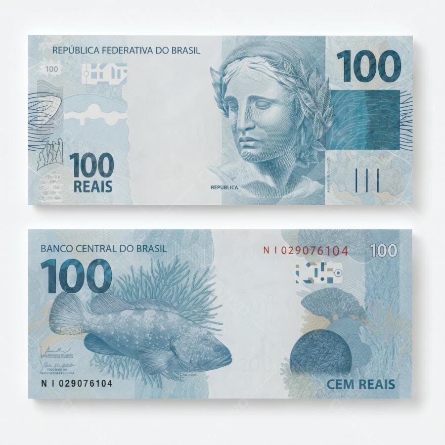 Foto Nota de 100 Reais Frente e Verso Dinheiro Brasileiro