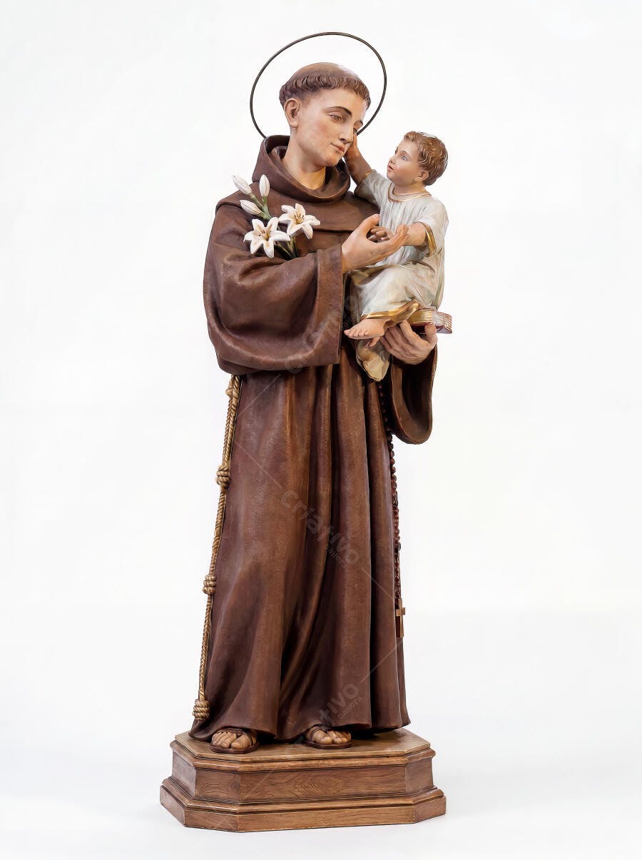 Foto Santo Antônio com Menino Jesus Lírios Fundo Branco