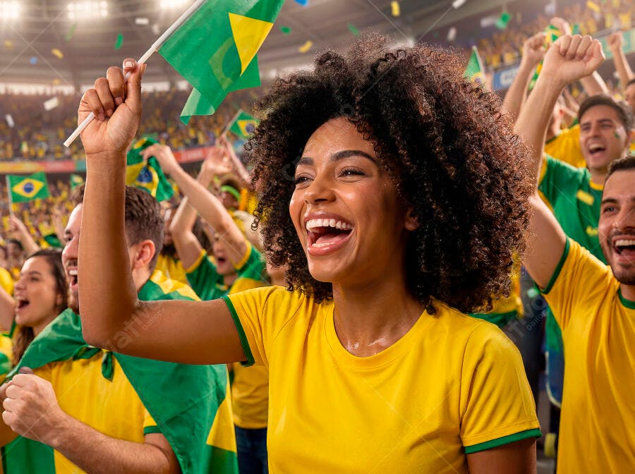 Foto Torcedora Brasileira Negra Vibrando Estádio Futebol