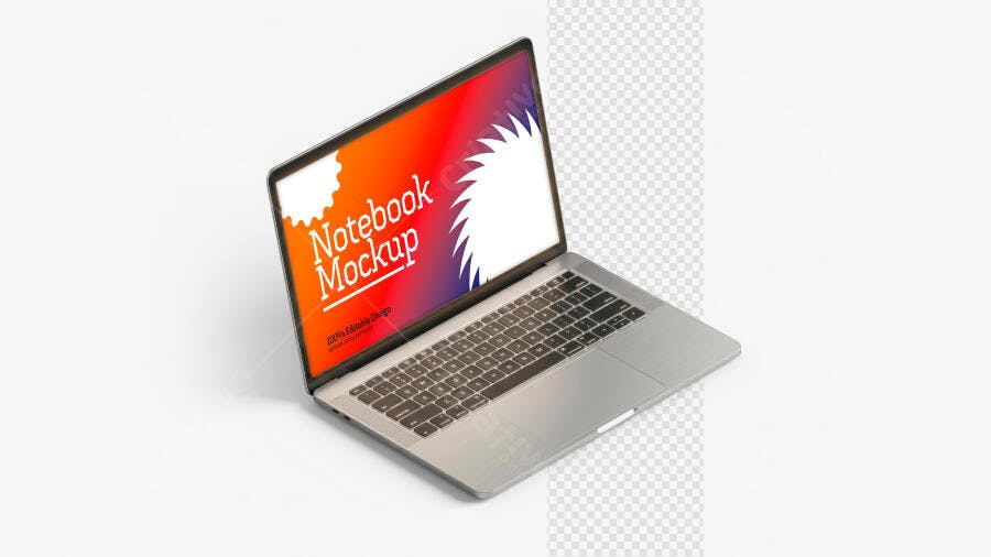 Mockup Notebook Isométrico Fundo Branco Editável