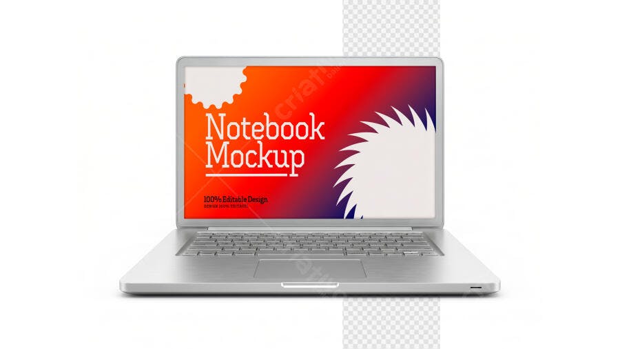 Mockup Notebook Prata Frontal Fundo Branco Editável