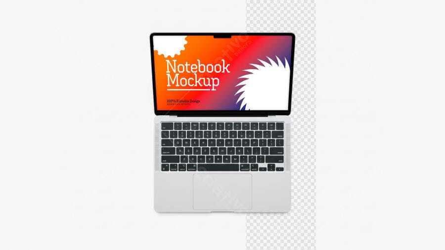 Mockup Notebook Vista Superior Fundo Transparente Editável