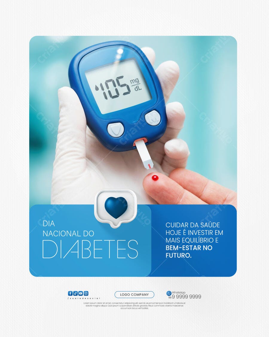 Post Dia Nacional do Diabetes Clínica Médica PSD Editável