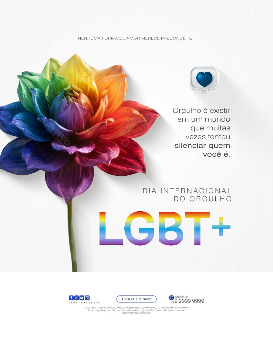 Post Instagram Dia do Orgulho LGBT+ Flor Arco-Íris PSD Editável