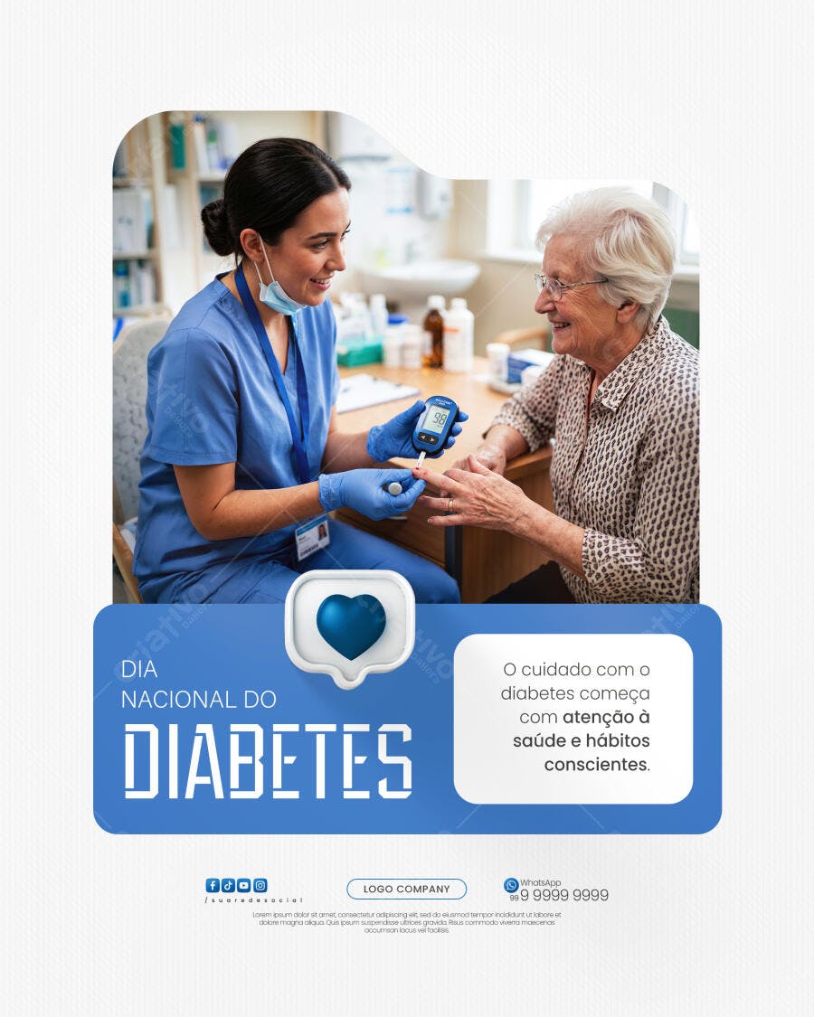 Post Instagram Dia Nacional do Diabetes Clínica Médica PSD Editável
