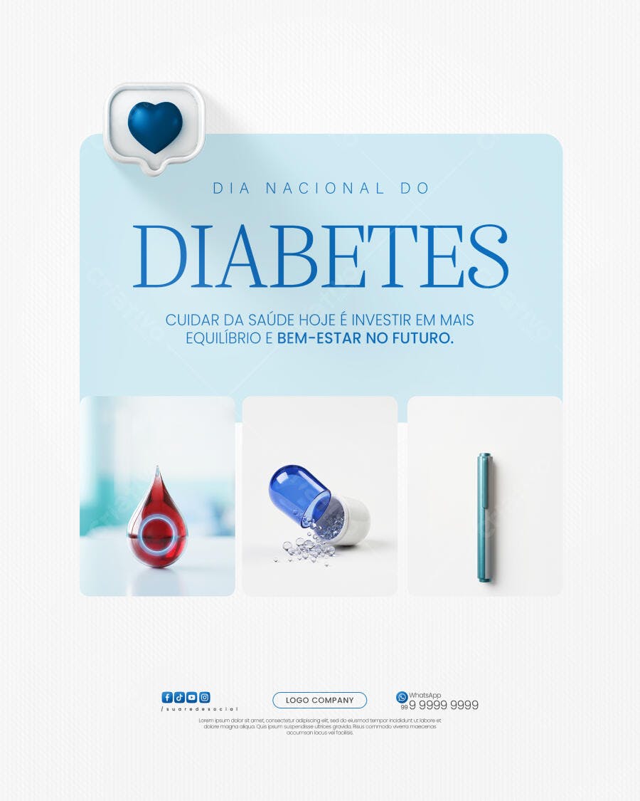 Post Instagram Dia Nacional do Diabetes Novembro PSD Editável