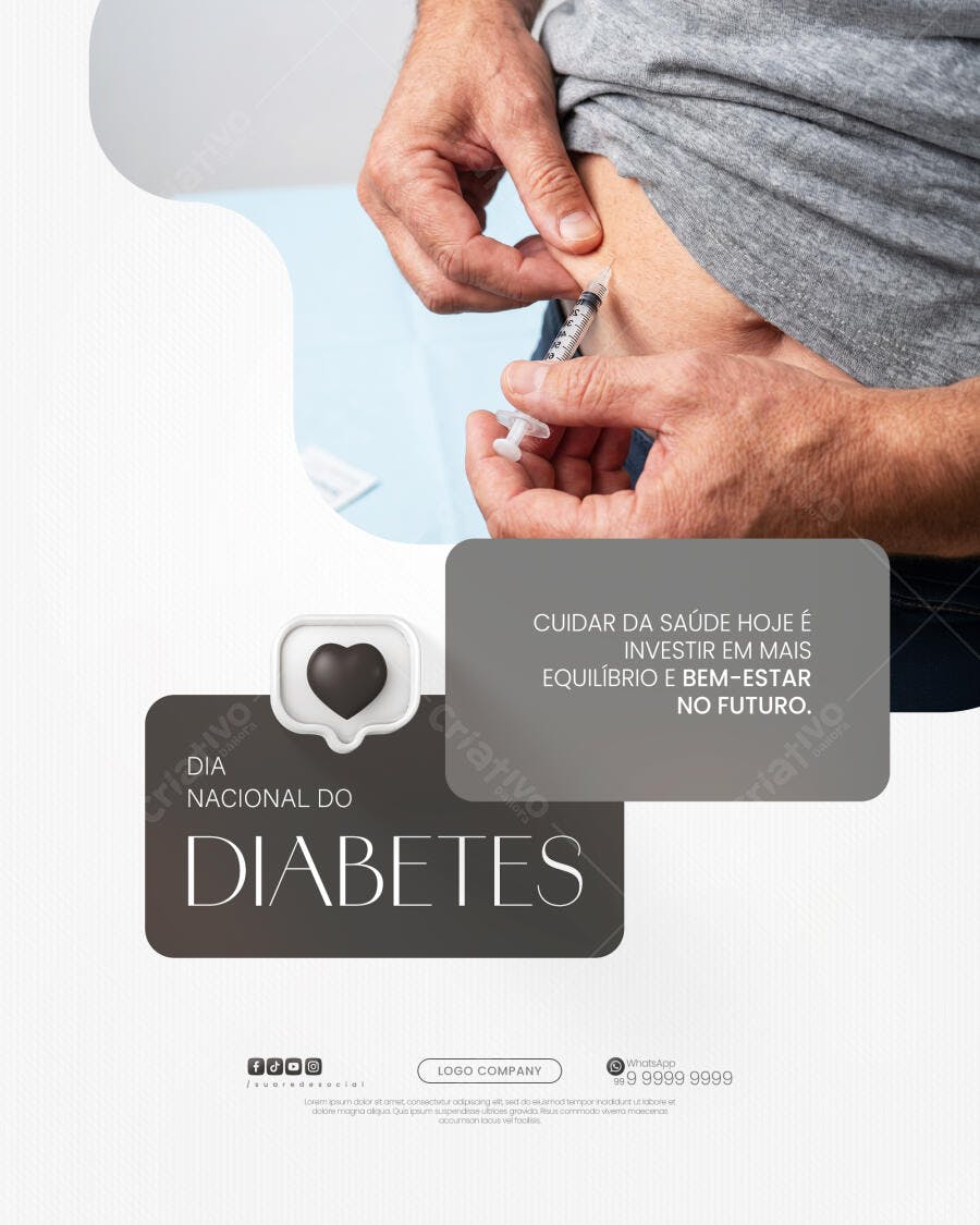 Post Instagram Dia Nacional do Diabetes PSD Editável