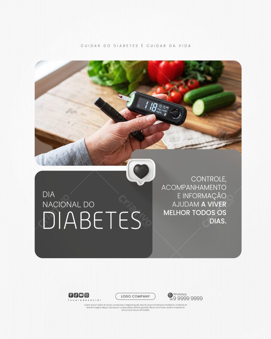 Post Instagram Dia Nacional do Diabetes Saúde PSD Editável