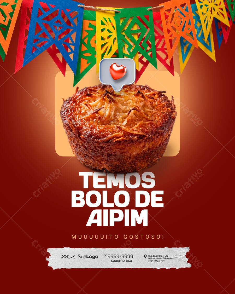 Post Instagram Festa Junina Bolo de Aipim PSD Editável