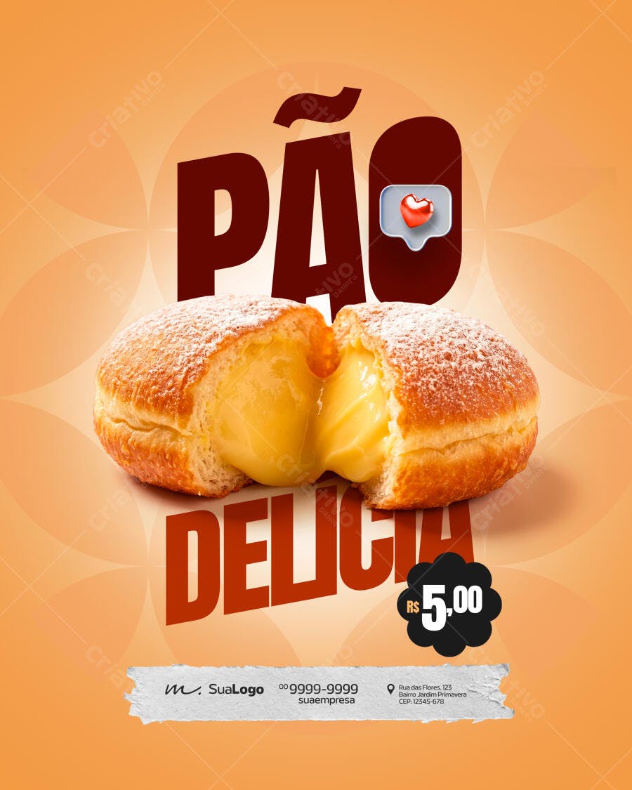 Post Instagram Padaria Pão Delícia Doce PSD Editável